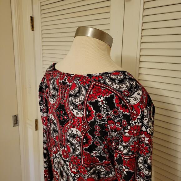 Geometric Print Stretch Knit 3/4 Sleeve Blouse Peck & Peck Size Large - Picture 5 of 7